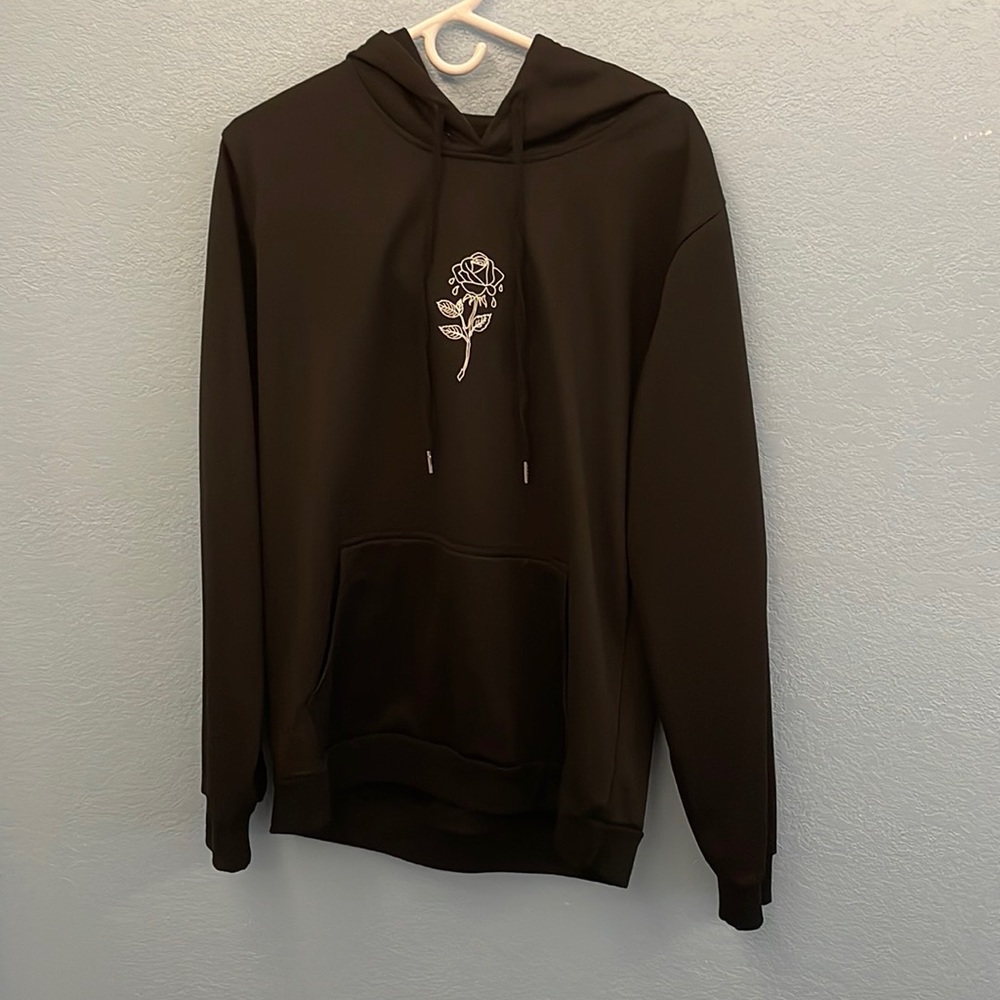 SHEIN Dripping Rose Mens Oversized Black Hoodie